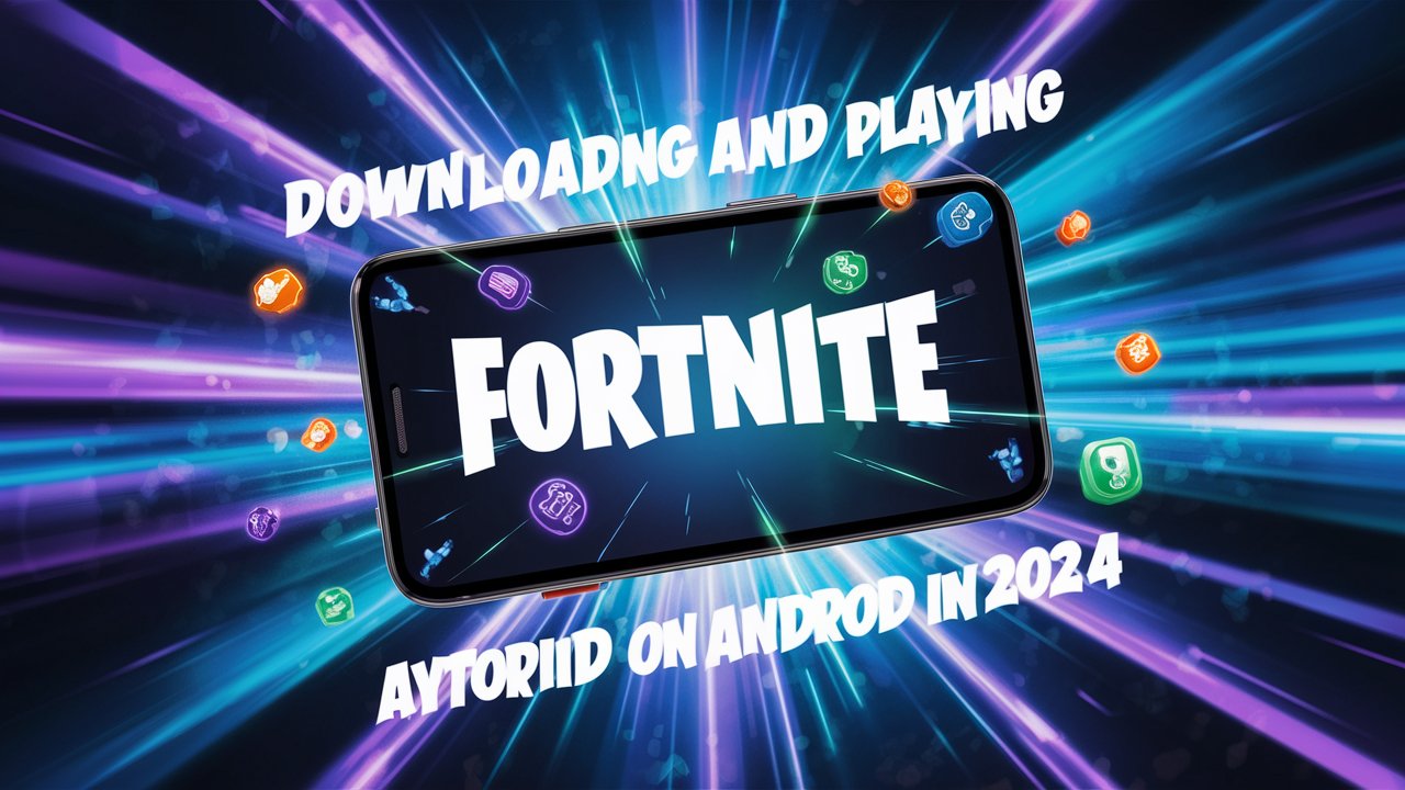 A vibrant and colorful thumbnail featuring How to Download and Play Fortnite on Android in 2024