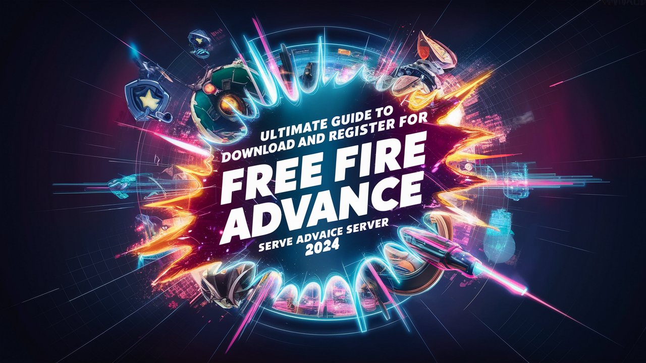 A vibrant and colorful thumbnail featuring Ultimate Guide to Download and Register for Free Fire Advance Server 2024